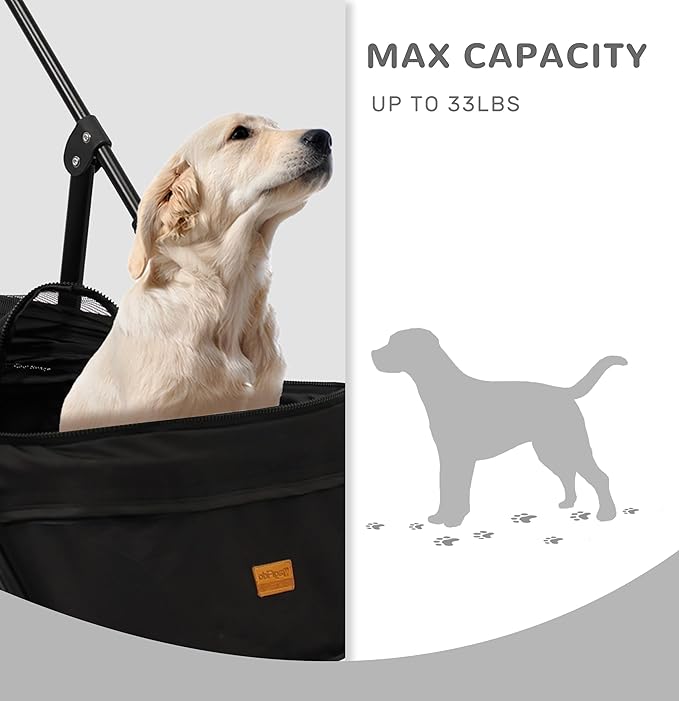 4 Wheels Pet Stroller,One-Click Folding Portable Folding Dog Cat Stroller,Sunshade, Storage Bag, Waterproof Oxford Fiber，Breathable and Visible Mesh for Small/Medium Pets up to 33 lbs,Black ﻿-PawvioPets