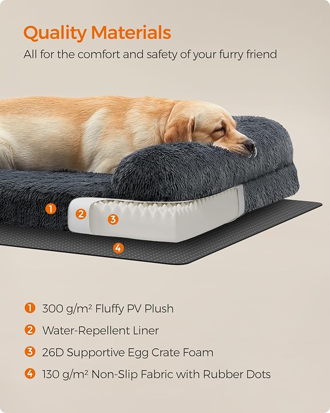 Feandrea Dog Bed, Orthopaedic Dog Sofa Bed for Medium and Large Dogs, Waterproof Ped Bed with Removable Washable Cover, 42 x 31.5 x 9 Inches, Dark Gray UPGW233G02-PawvioPets