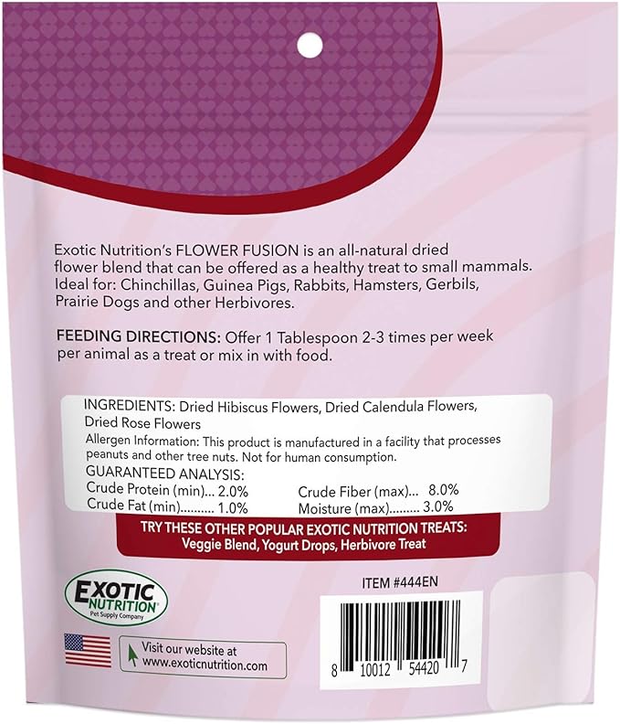 Flower Fusion Treat - Healthy Natural Dried Flower Herbivore Treat - Chinchillas, Guinea Pigs, Rabbits, Prairie Dogs, Degus, Hamsters, Rats, Squirrels, Sugar Gliders & Other Small Pets (0.85 oz)-PawvioPets