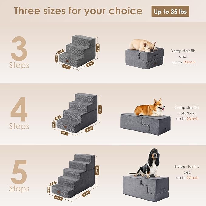 EHEYCIGA Dog Stairs for High Bed 22.5" H, 5-Step Dog Steps for Bed, Pet Steps for Small Dogs and Cats, Non-Slip Balanced Pet Ramp Indoor, Grey-PawvioPets