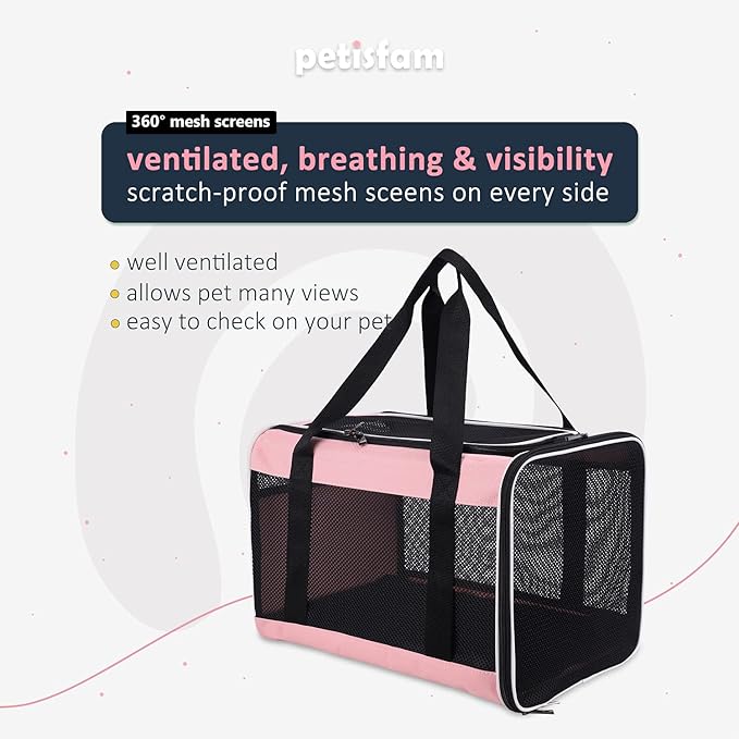 Easy Top Load Large Cat Carrier for Large and Medium Cats, Small Dogs. Easy to get cat in, Carry, Storage, Clean and Escape Proof, Pink-PawvioPets