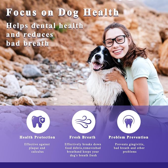 Dog Teeth Cleaning Powder, Pet Dental Powder -Dental Care, Dogs Breath Freshener with Probiotics for Tartar & Reduces Plaque & Bad Breath Teeth Cleaning for Small, Medium, Large Dogs 100g-PawvioPets