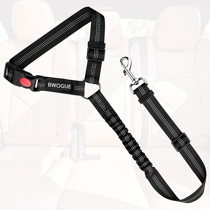 BWOGUE Pet Dog Cat Seat Belts, Car Headrest Restraint Adjustable Safety Leads Vehicle Seatbelt Harness (1 Pack)-PawvioPets