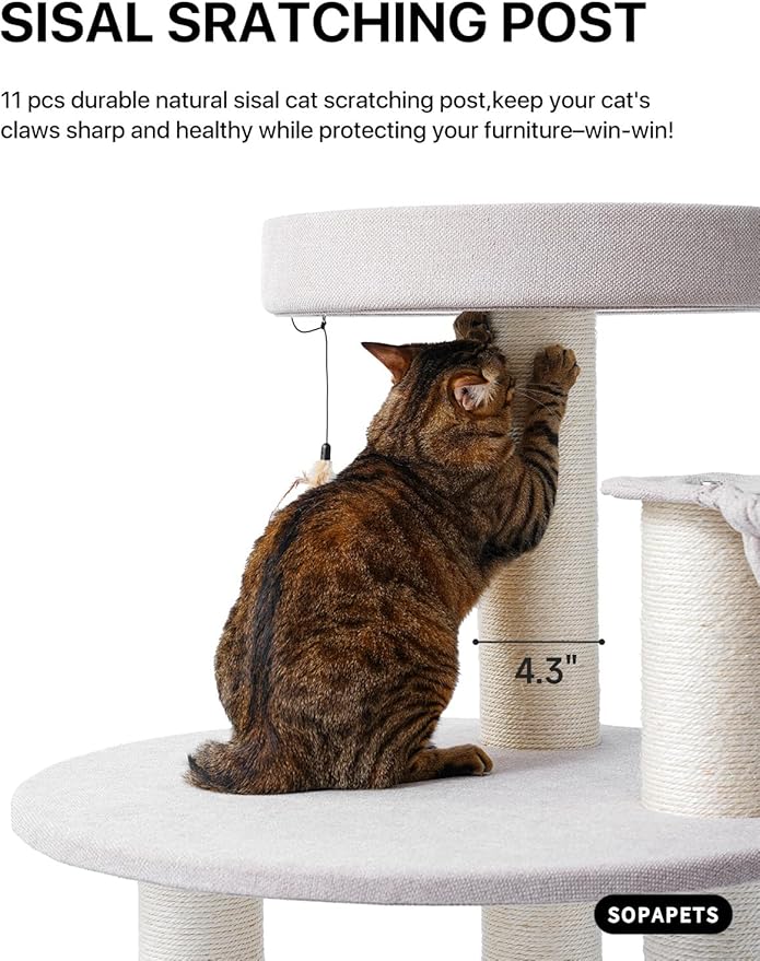 Extra Large Cat Tree for Maine Coon,65 Inches Tall Cat Tree Tower for Indoor Cats Large Adult 20 lbs,XXL Heavy Duty Luxury Sturdy Cat House with Big Hammock,Sisal Scratching Post,Condo-PawvioPets