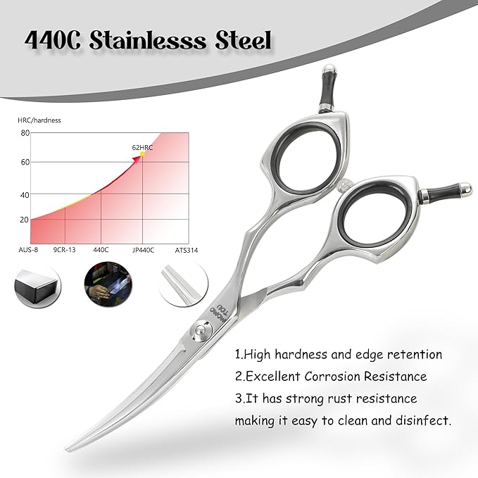 Dog Grooming Scissors 5'' Small Curved Pet Shears Super Light Professional 440C Stainless Steel Pet Shears for Trimming Face and Paws Nose Ear Easy Use.-PawvioPets