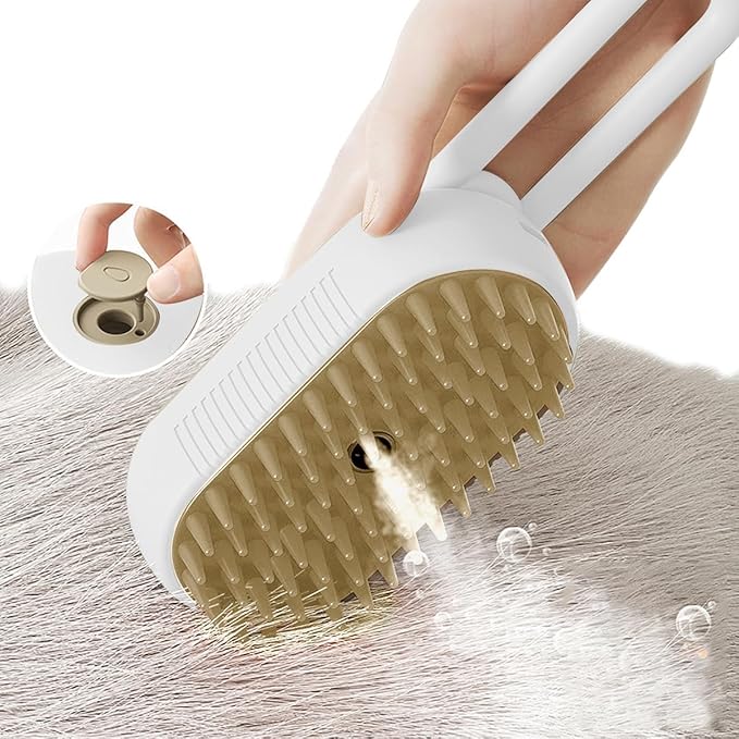 Generic Cat Steam Brush,Rechargeable with Handle,Self-Cleaning Grooming Tool,for Cats and Dogs,4 In1 Cat Steamy Brush, Multifunctional Hair Comb for Removing Tangled and Loose Hair (white)-PawvioPets