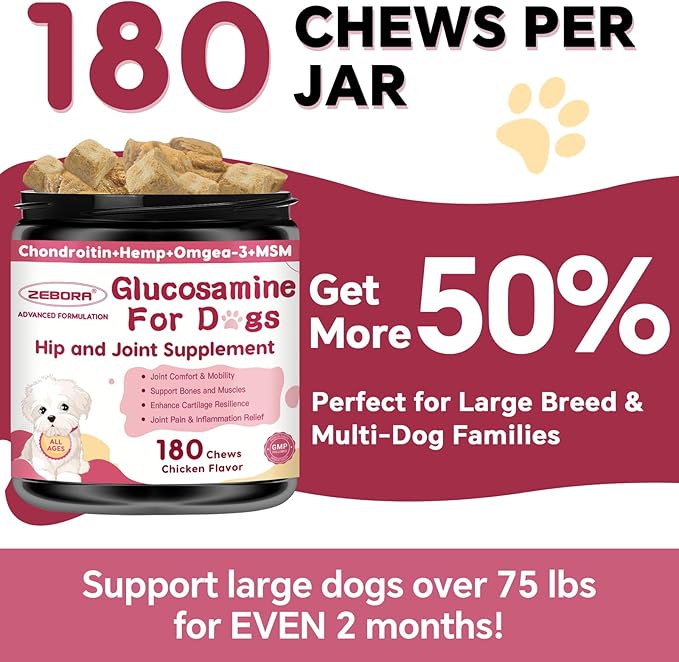 Glucosamine for Dogs - Joint Supplement for Dogs with Chondroitin, MSM, Omega 3, Hemp, Turmeric for Dog Joint Pain Relief, Dog Joint Supplement with Calcium Support Cartilage & Bone Health, 180 Chews-PawvioPets