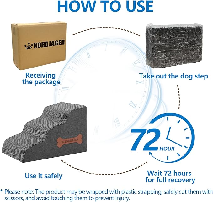 Dog Stairs 4 Steps for Small Dogs and Cats to Get on High Beds, Couch or Car, Pets Can Climb, Sit, Lie Down or Perch to Look Out Windows on The Spliceable Ramp, Provides Support, Grey（19" H）-PawvioPets