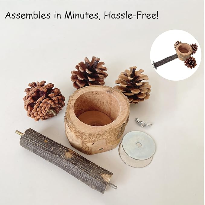Bird Perch with Safe Bowl Wood & Pinecones - Bird Toys Chew Toys 100% Natural & Durable for Cockatiel, Conure, Budgie, Lovebird, Parakeet - Birdcage Accessory for Foraging & Oral Health-PawvioPets