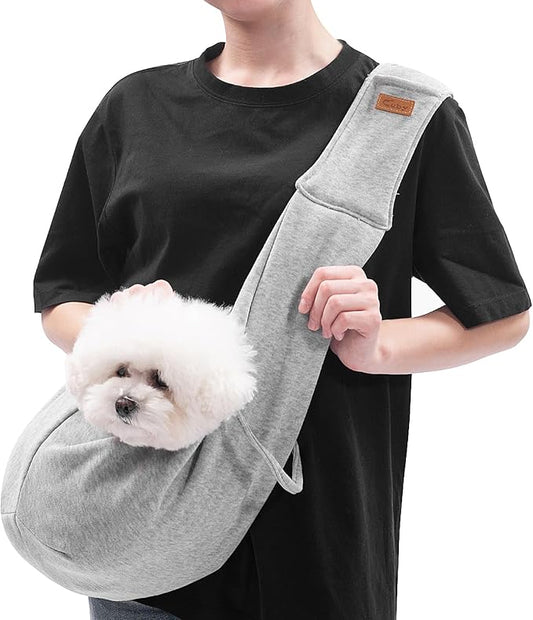 CUBY Dog and Cat Sling Carrier, Hands Free Reversible Pet Papoose Bag, Soft Pouch Adjustable, Suitable for Puppy Cats for Outdoor Travel (Grey, M-Adjustable Strap)-PawvioPets