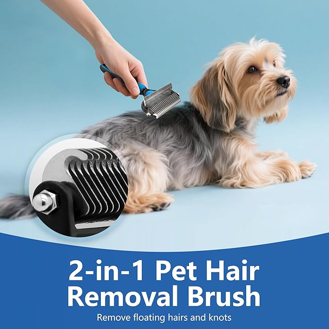 2-in-1 Shedding Brush and Detangling Comb Combo,Small Dog Stripping Brush, Dog and Cat Grooming Comb, 17 Stainless Steel Teeth Remove Tangled Hair, Pet Grooming Tools-Small-PawvioPets