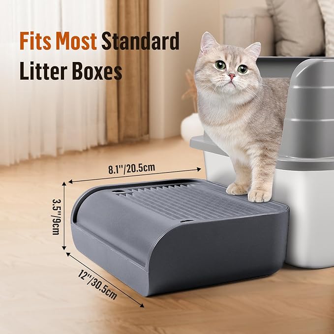 Cat Litter Box Step, Cat Litter Box Ramp Mat with Filter Function for Self-Cleaning Cat Litter Box, Easy to Clean, Cat Pedal Step Stool Ideal for Kitten & Elderly Cats (Dark Grey)-PawvioPets
