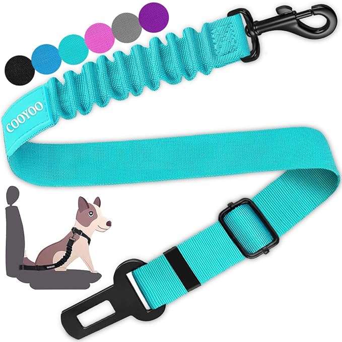 COOYOO Dog Seat Belt,Retractable Dog Car Harness Seat Belt for Car Adjustable Nylon Pet Safety Seat Belts Heavy Duty & Elastic Bungee Buffer-PawvioPets