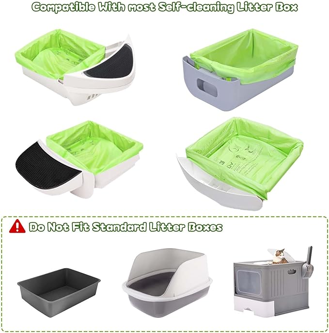 Biodegradable Cat Litter Liner Bags Compatible with LR 3, 4 and Most Self-Cleaning Litter Boxes, 60 Count Kitty Automatic Waste Drawer Liners, Drawstring Pet Compostable Replacement Poop Bags-PawvioPets