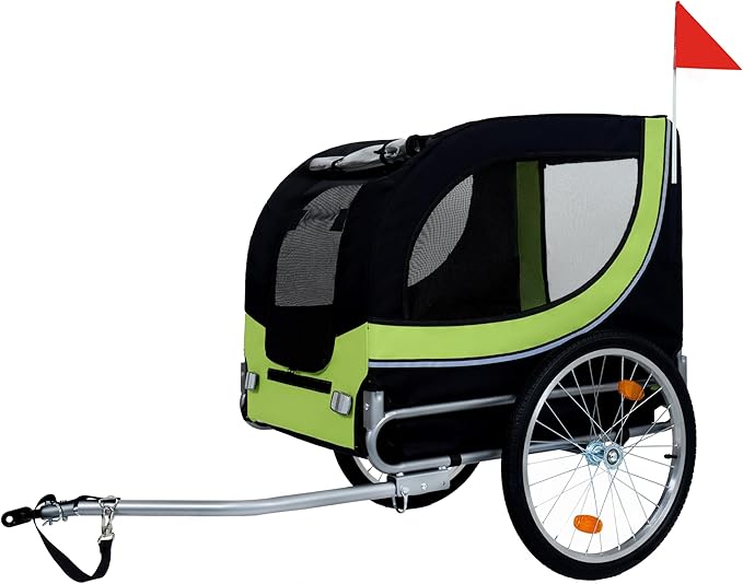 Blue-Grey Large Folding Bike Trailer for Dogs – Heavy-Duty Steel Frame, 66LB Capacity Pet Carrier for All-Terrain Cycling, Jogging & Camping Adventures!-PawvioPets