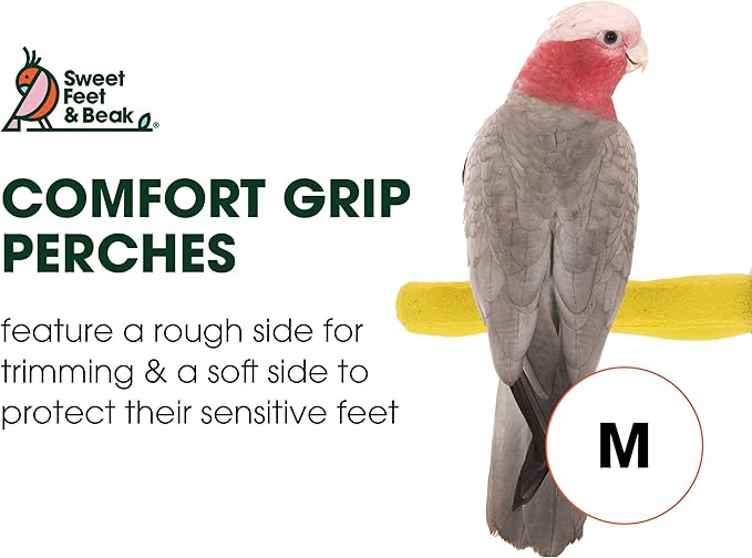 Comfort Grip Safety Perch for Bird Cages - Pedicure Perch for Birds to Keep Nails and Beaks in Top Condition - Safe Easy to Install Bird Cage Accessories - M 8.5"-PawvioPets