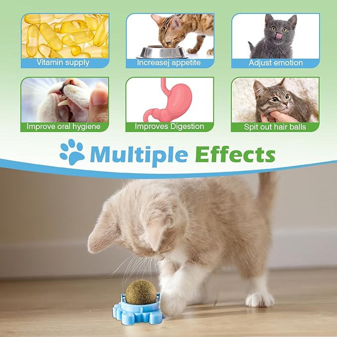 4 Pack Catnip Balls Roller Wall Ball for Cats Spinning Catnip Station Licking Balls Organic Cat nip Chew Ball for Teeth Cleaning & Play-PawvioPets