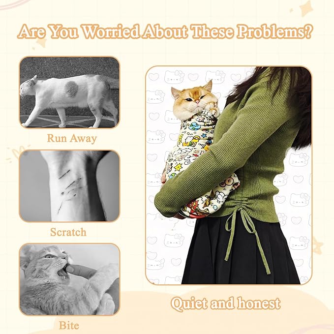 27.6x27.6 Cat Wrap for Cutting Nails, Cat Grooming Wrap with Pet Hair Removal Glove, Cats Restraint for Nail Clipping Ear Cleaning Teeth Brushing-PawvioPets