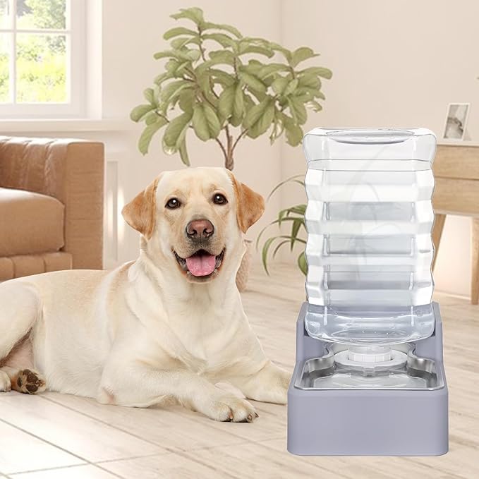 Automatic Pet Water Dispenser: 8L Light Gray Gravity Feeder with Stainless Steel Bowl - BPA-Free for Dogs Cats - No Spill Design-PawvioPets