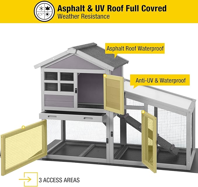 Aivituvin Rabbit Hutch Outdoor Chickecn Coop Indoor Bunny Cage with Pull Out Tray,Upgrade Version,Removable Bottom Wire Mesh 53.4" L x 23.6" W x 38.1" H-PawvioPets