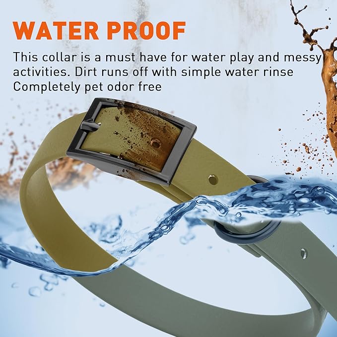 Dogline Biothane Waterproof Dog Collar Strong Coated Nylon Webbing with Black Hardware Odor- Proof for Easy Care Easy to Clean High Performance Fits Small Medium or Large Dogs, Olive Drab Green-PawvioPets