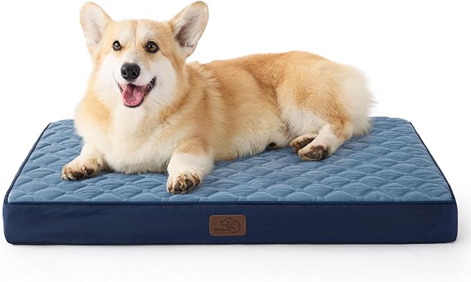 Bedsure Orthopedic Dog Bed for Medium Dogs - Flat Memory Foam Pet Mattress with Removable Washable Cover and Egg Crate Foam, Suitable for Pet Up to 35 lbs, 30x20x3 Inches, Navy-PawvioPets