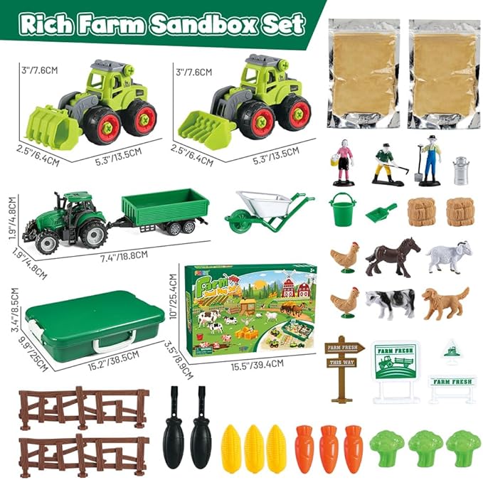 FRUSE Play Sand Farm Toys,Sensory Bins for Toddlers with 2.2lbs Sensory Play Sand,Farm Figures & Tractor Playset,Sandbox Toys for Kids 3 4 5 6 7-PawvioPets