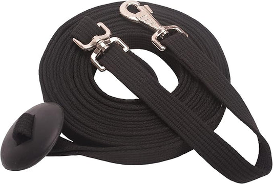 Cord Cotton Lunge Line with Rubber Stop，Equine Lunge Line for Horses with Swivel Bolt Snap，24 ft (Black, 24ft)-PawvioPets