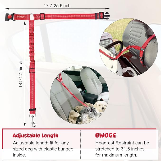 BWOGUE Pet Dog Cat Seat Belts, Car Headrest Restraint Adjustable Safety Leads Vehicle Seatbelt Harness (1 Pack)-PawvioPets