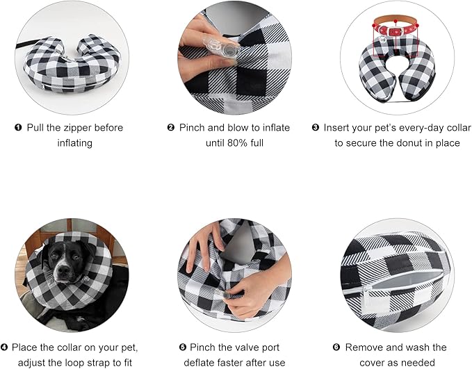 CuteBone Inflatable Dog Donut Collar with Removable Soft Fleece Covers for Small/Medium/Large Dogs and Cats After Surgery GWB03M-PawvioPets