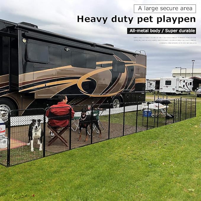 BestPet Dog Playpen Indoor 32 inch 16 Panels Metal Dog Pen Pet Dog Fence Outdoor Exercise Pen with Doors,Pet Puppy Playpen for RV Camping Yard, Black-PawvioPets