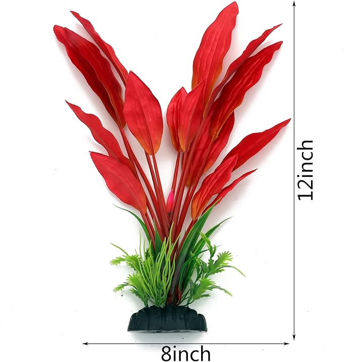 ALEGI Silk Aquarium Plants, 12 Inch Artificial Silk Plants Decorations for Fish Tank,Aquarium Décor Plastic Plants (Red, 2 Pack)-PawvioPets