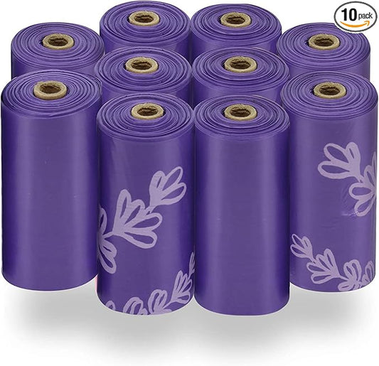 Best Pet Supplies Dog Poop Bags (150 Bags) for Waste Refuse Cleanup, Doggy Roll Replacements for Outdoor Puppy Walking and Travel, Leak Proof and Tear Resistant, Thick Plastic - Purple-PawvioPets