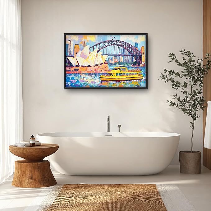 Extra Large Sydney Opera House Framed Wall Art for Living Room,Oversized Abstract Harbour Bridge Cityscape Pictures Wall Decor,Canvas Print Painting Modern Artwork Bedroom Office Bathroom 36L" x 24W"-PawvioPets