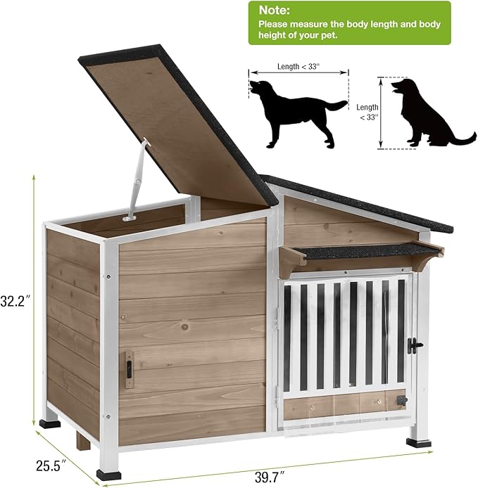Dog House Outdoor with Bowls Weatherproof Dog Kennel with Anti-Chewing Iron Frame Dog Shelter for Small Medium Dogs(Light Brown)-PawvioPets
