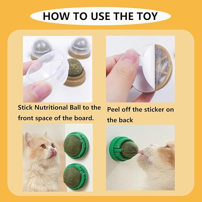 GATITOS Catnip Balls 1 Pcs, Catnip Ball for Cats Wall, Safe Healthy Kitten Chew Toys, Teeth Cleaning Dental Wall Treats, Edible Cats Lick Kitten Chew-PawvioPets