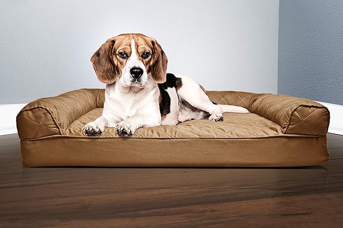 Furhaven Orthopedic Dog Bed for Medium/Small Dogs w/ Removable Bolsters & Washable Cover, For Dogs Up to 35 lbs - Quilted Sofa - Toasted Brown, Medium-PawvioPets
