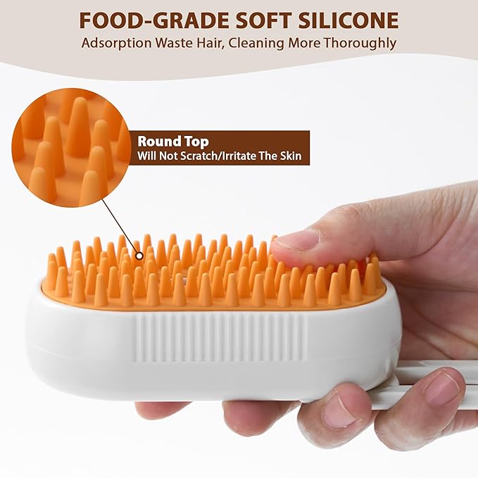 4 in 1 Cat Steam Brush, Rechargeable Steam Brush for Cats and Dogs, Anti-Static Cat Spray Brushes, Massage, Cleaning, Shedding & Combing All In One! White-PawvioPets