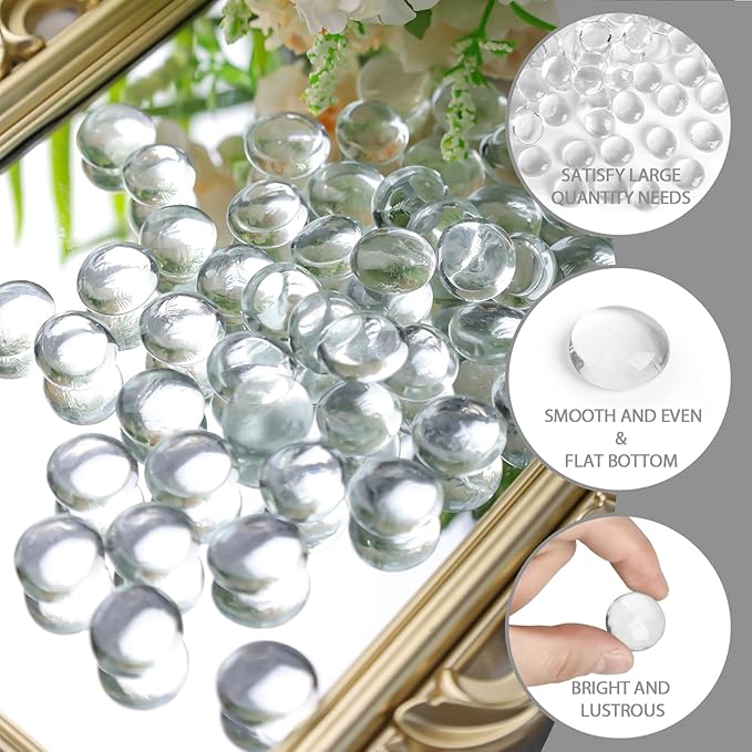 FUTUREPLUSX 1Lb Flat Glass Marbles, Clear Flat Gems Transparent Aquarium Pebbles Vase Filler Beads Table Scatters-PawvioPets