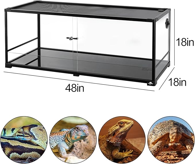 67 Gallon Reptile Tank, Glass Reptiles Terrarium 48" x 18" x 18", Sliding Door, Top Ventilation, Cable Pass, Humidify Hole, Large Reptile Cage Habitat for Bearded Dragon, Lizard, Snake, Gecko-PawvioPets