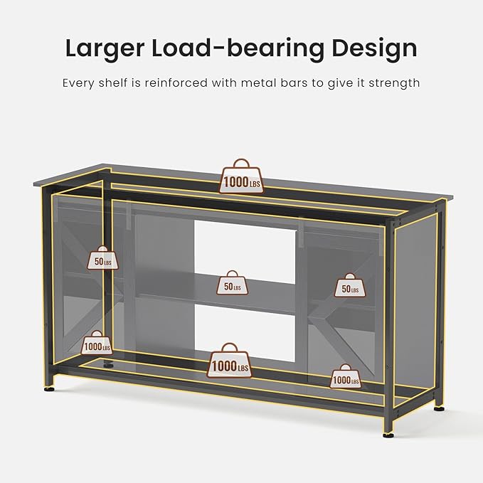 55-75 Gallon Aquarium Stand Heavy Duty Steel Frame, Fish Tank Cabinet with Accessories Storage for Reptile Terrarium & Turtle Tank - 1000lbs Capacity (Black)-PawvioPets