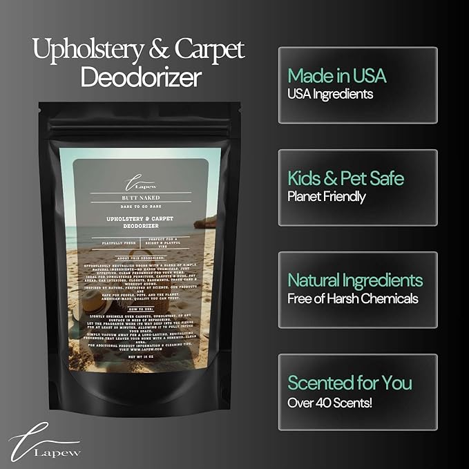 Butt Naked Carpet Freshener Powder: Powerful Odor Eliminator for Home, Upholstery Deodorizer, Carpet Deodorizer, Pet Urine, Cat Litter Box - Butt Naked Fragrance.-PawvioPets
