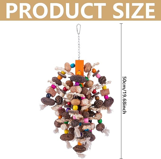 Deloky Large Parrot Bird Chewing Toys, Natural Nuts Corn Parrot Tearing Toy, Wooden Bird Cage Toy for African Grey, Macaws Cokatoos, Amazon Parrots and Other Large Birds-PawvioPets