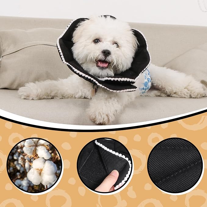Adjustable Small Dog Cone,Soft Cat Recovery Cone Collar,Cute Cat Surgery Collar for Kitten,Puppy,Black,Medium-PawvioPets