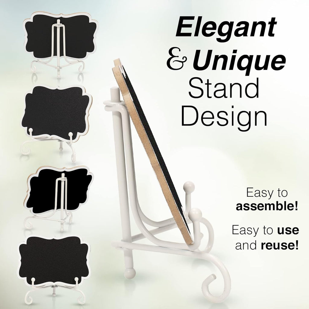 Mini Chalkboard Signs for Food Labels for Party Buffet, Small Place Cards or Name Tags with Iron Stand for Chafing Dish, Mimosa Bar Supplies, Wedding Chalk Board Sign with 2 Pens, 10 Pack White