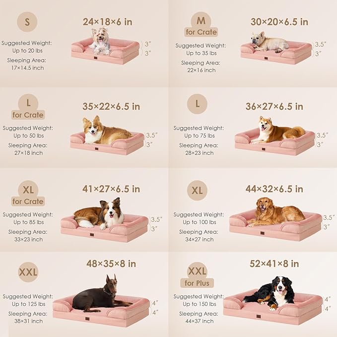 EHEYCIGA Orthopedic Dog Bed for Small Dogs, Waterproof Memory Foam Small Dog Beds with Sides, Non-Slip Bottom and Egg-Crate Foam Medium Pet Couch Bed with Washable Removable Cover, Dusty Pink-PawvioPets