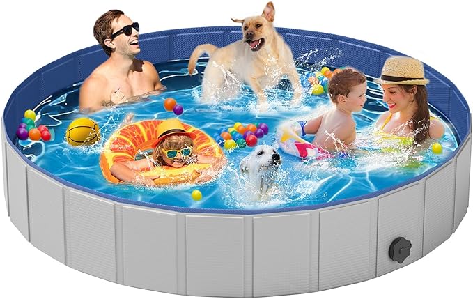 Dog Pool for Large Dogs,Foldable Plastic Pool for Dogs Slip-Resistant (XL - 87'' x 16'')-PawvioPets