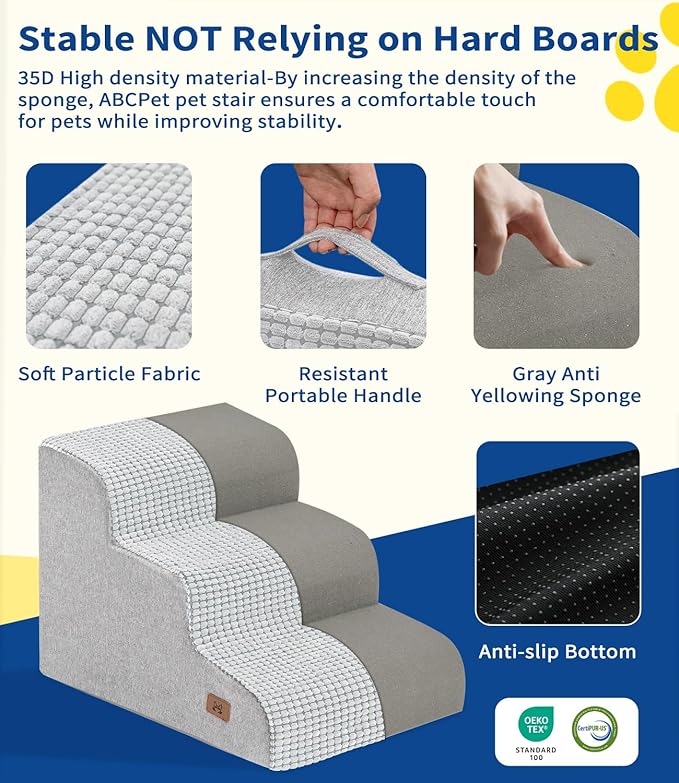 Dog Step for Bed, Dog Stair 3-Step 35D Pet Stair 15.7" H for High Bed or Sofa Non-Slip Balanced Pet Step Indoor, Light Grey-PawvioPets
