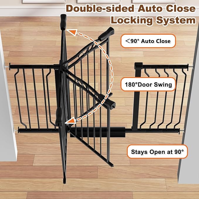 29.5-43.7" Wide Baby Gate for Stairs No Drilling, 30" Tall Metal Pet Baby Safety Gates with Expansion Kit, Press Mounted Pet Gate Indoor for Kids, Walk Through Dog Gates for Doorways, Black-PawvioPets