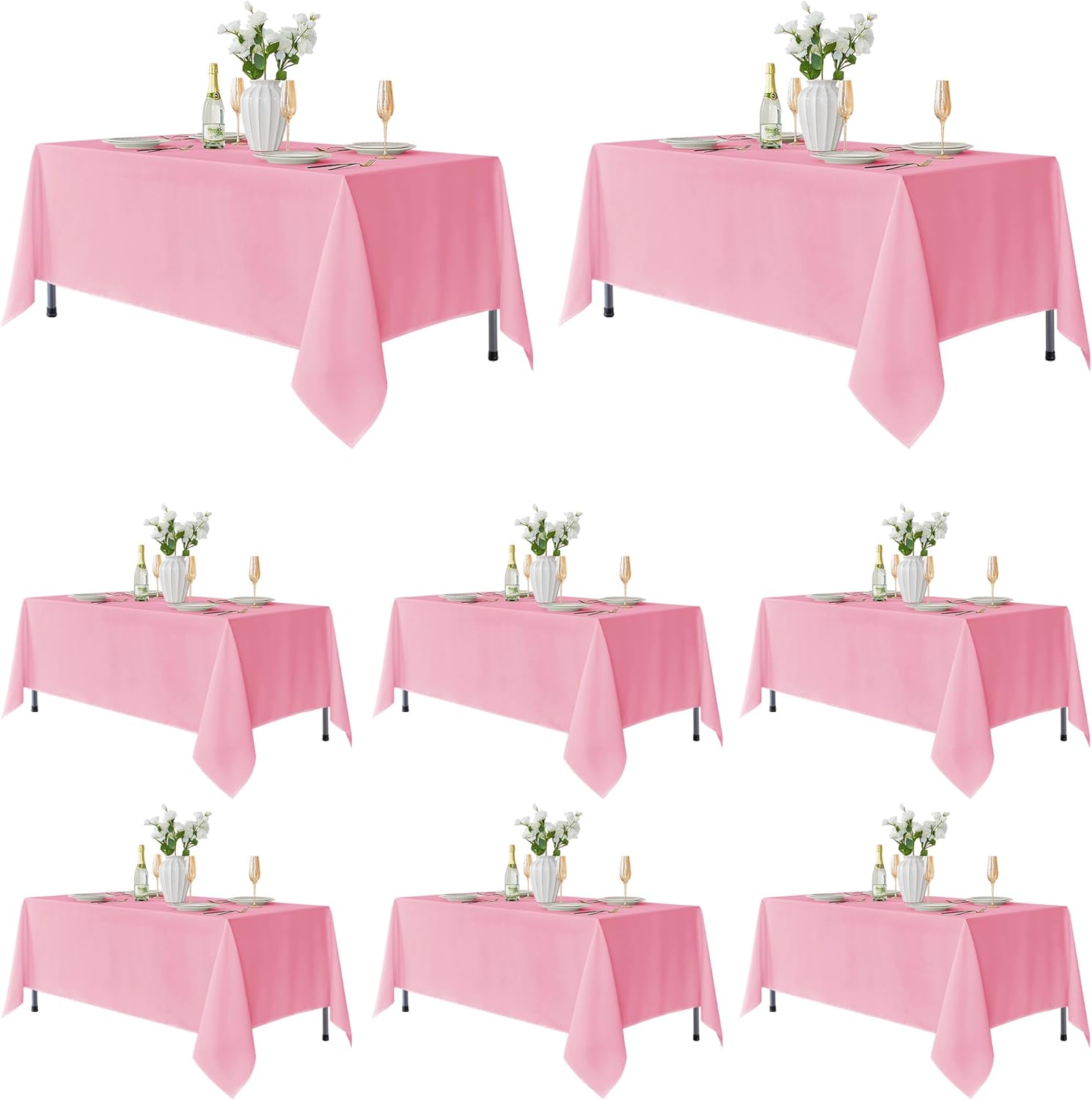 Fitable 8 Pack Rectangle Tablecloths: Stain Resistant Wrinkle Free Fabric Table Clothes, Washable Reusable Polyester Table Covers for Wedding Party Birthday Banquet Reception(Pink, 60x102 Inch)